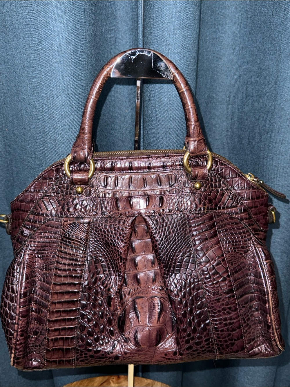 Brahmin Louise Dark Brown Croc-Embossed Leather Satchel - Picture 2 of 14